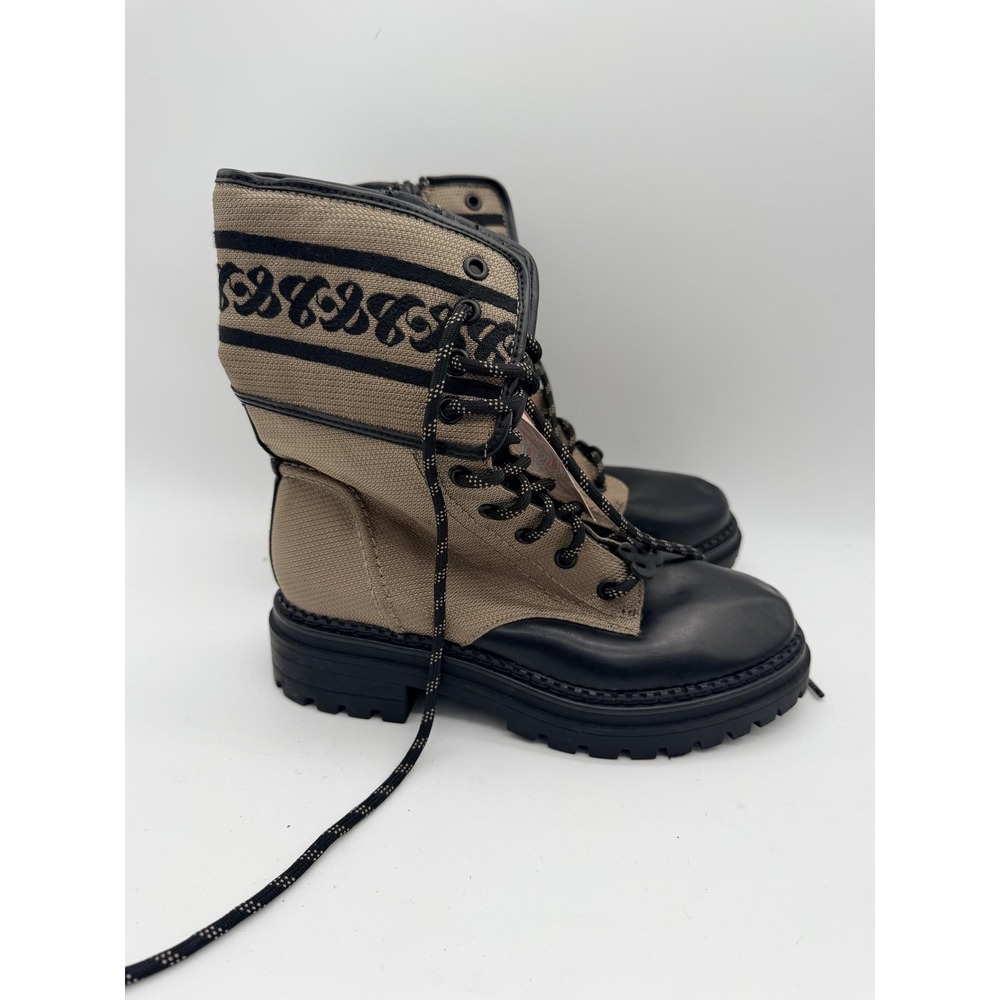 Sam & Libby Stella Combat Boots Womens Size 6 Beige Khaki Mid Calf Lace Up Lug